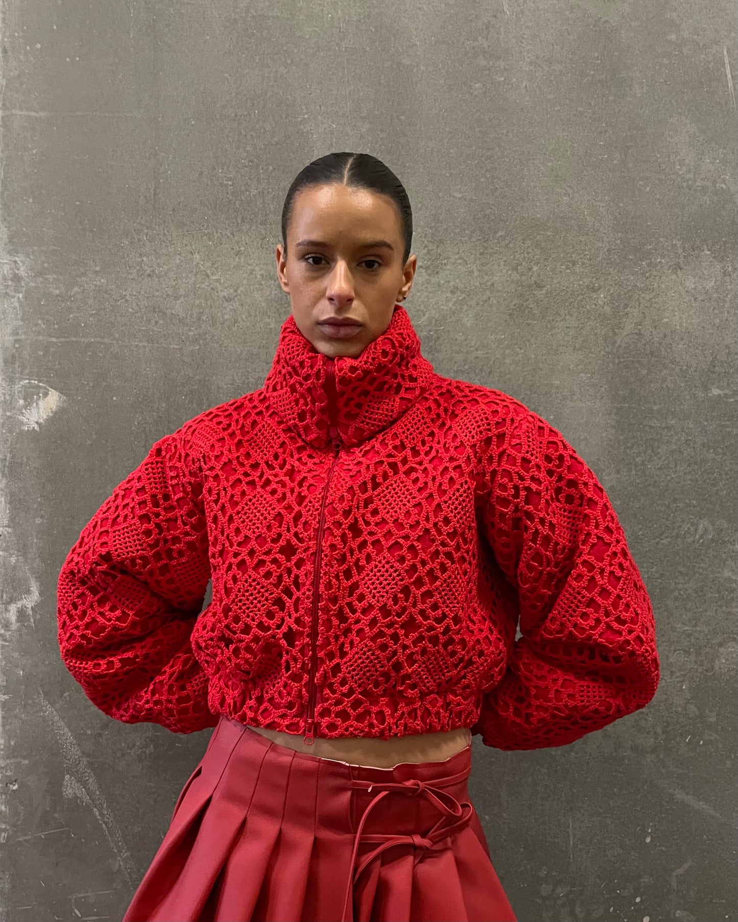 Abena Crochet Bomber Jacket